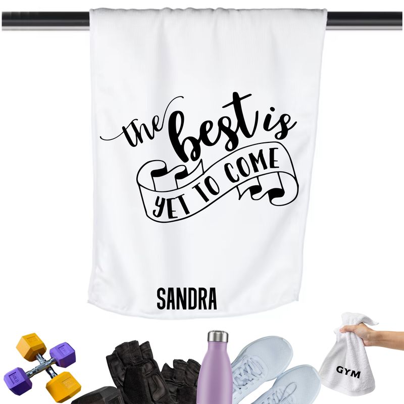 Gym Towels with Inspirational Quotes & Your Name | Custom Fitness Towels Add a personal touch to your workout gear-a motivational quote to keep the energy high during every session.
