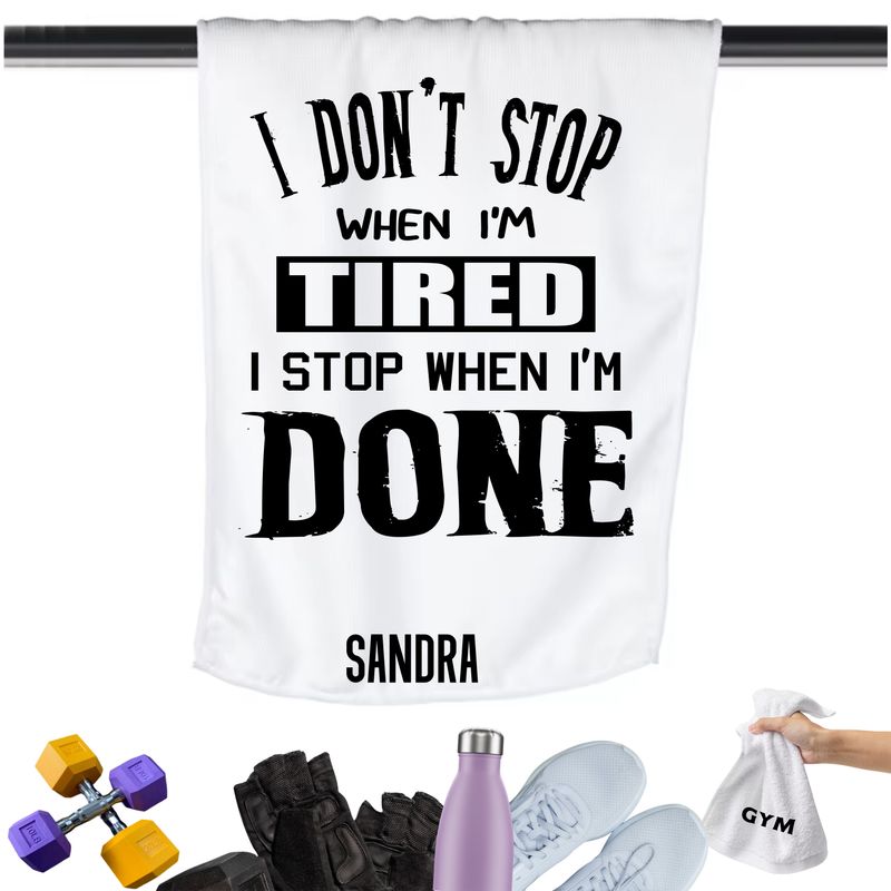 Gym Towels with Inspirational Quotes & Your Name | Custom Fitness Towels Add a personal touch to your workout gear-a motivational quote to keep the energy high during every session.