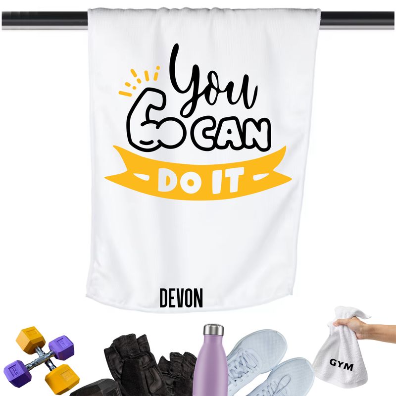 Gym Towels with Inspirational Quotes & Your Name | Custom Fitness Towels Add a personal touch to your workout gear-a motivational quote to keep the energy high during every session.