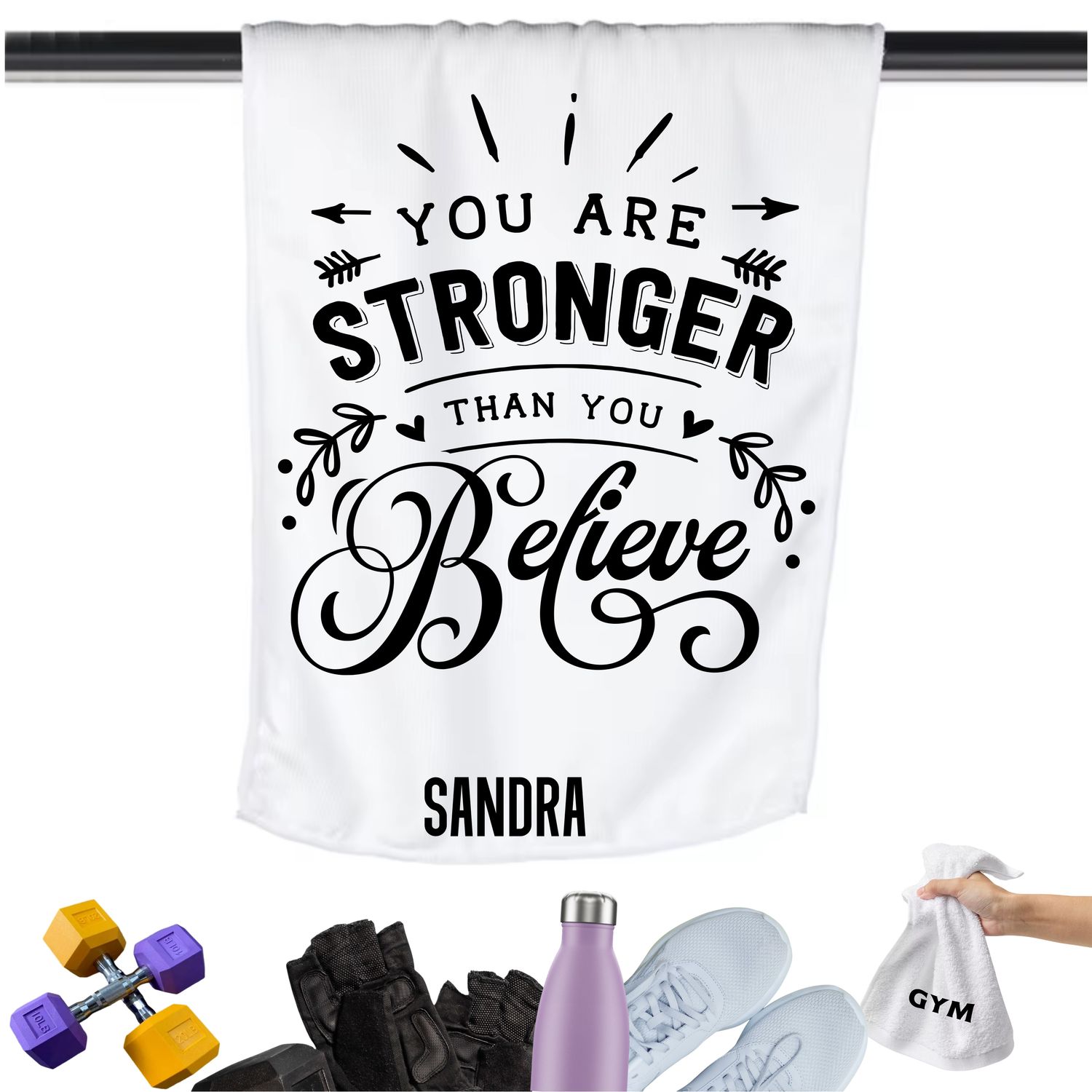 Add a personal touch to your workout gear-a motivational quote to keep the energy high during every session.