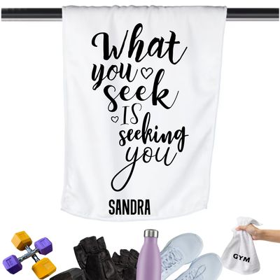 Gym Towels with Inspirational Quotes & Your Name | Custom Fitness Towels Add a personal touch to your workout gear-a motivational quote to keep the energy high during every session.