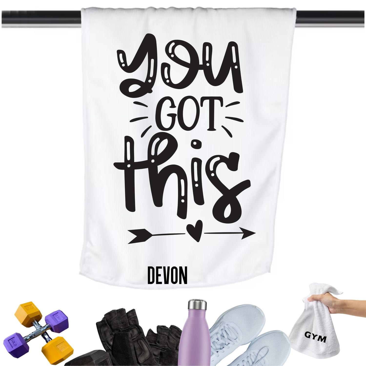 Add a personal touch to your workout gear-a motivational quote to keep the energy high during every session.