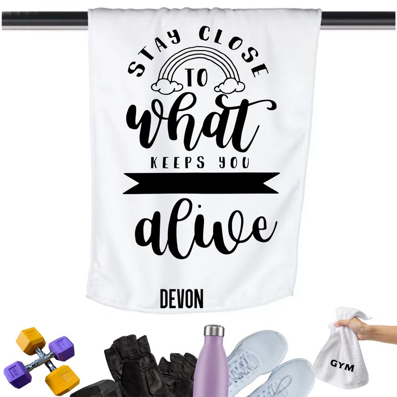 Gym Towels with Inspirational Quotes & Your Name | Custom Fitness Towels Add a personal touch to your workout gear-a motivational quote to keep the energy high during every session.