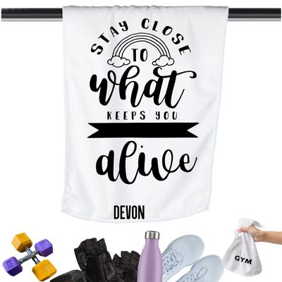 Gym Towels with Inspirational Quotes & Your Name | Custom Fitness Towels Add a personal touch to your workout gear-a motivational quote to keep the energy high during every session.