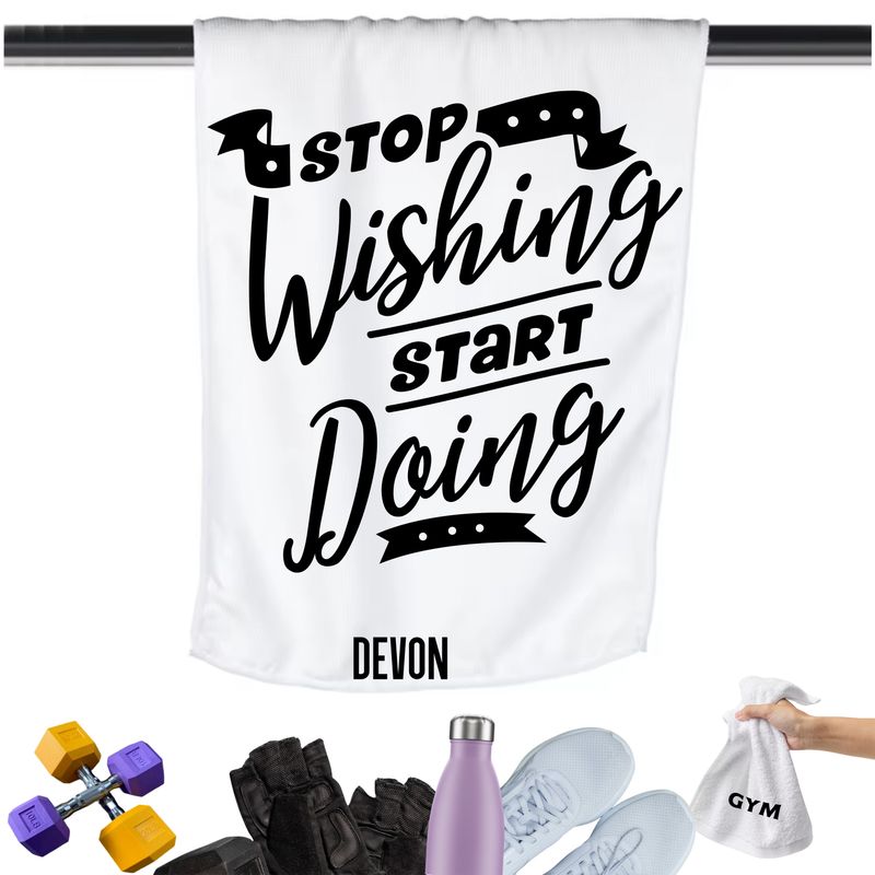 Gym Towels with Inspirational Quotes & Your Name | Custom Fitness Towels Add a personal touch to your workout gear-a motivational quote to keep the energy high during every session.