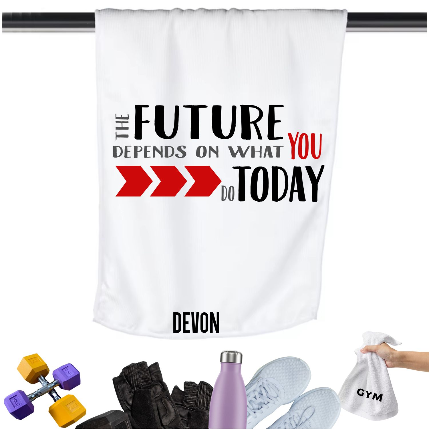 Add a personal touch to your workout gear-a motivational quote to keep the energy high during every session.