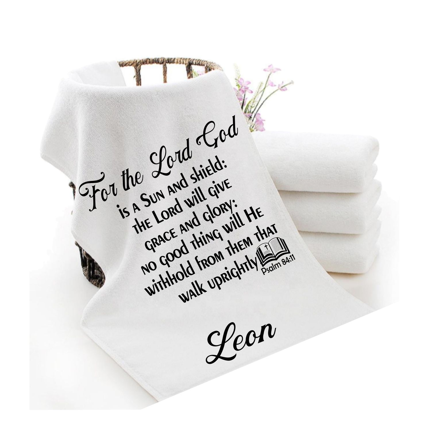 Personalized luxury towels with custom name and faith-filled scripture verse