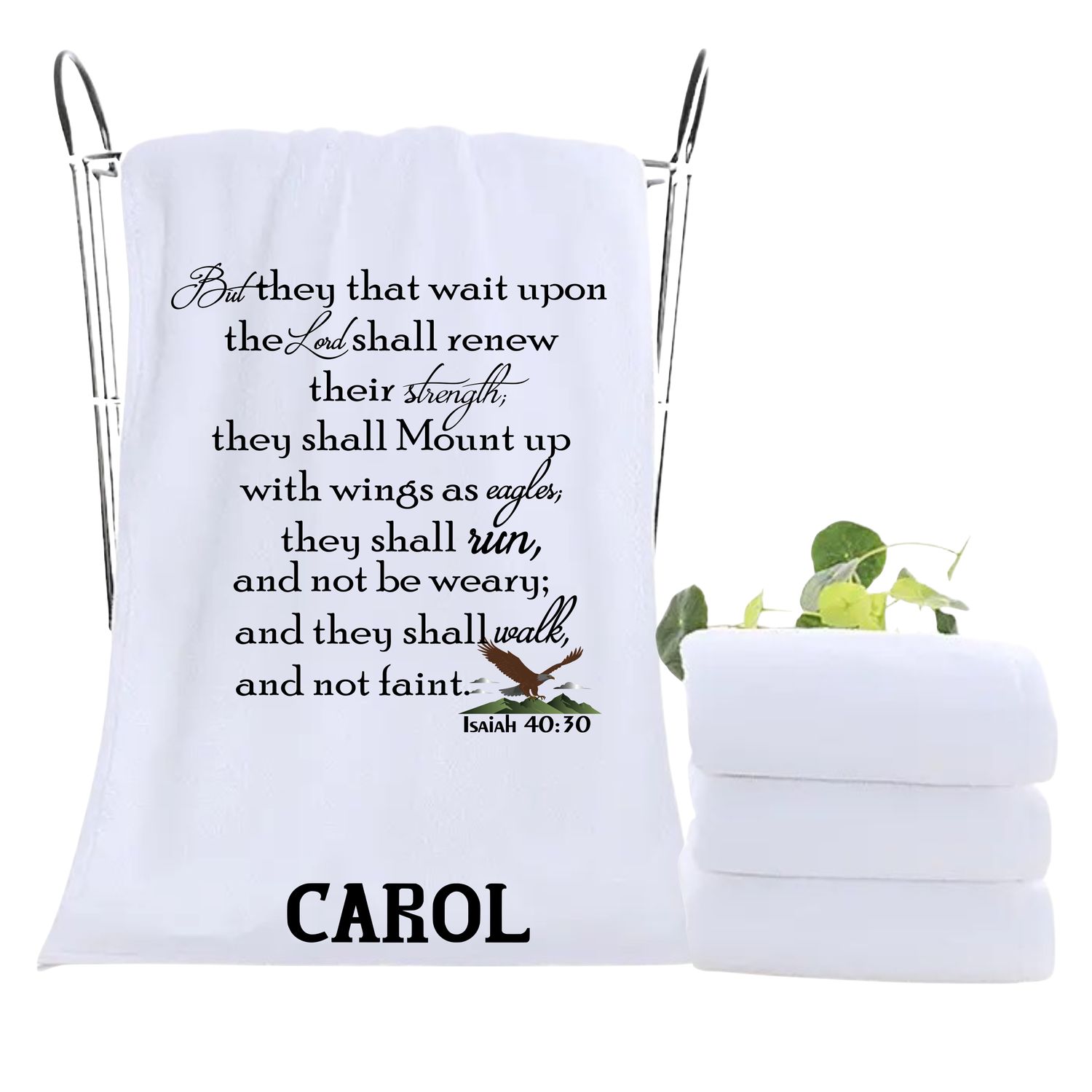 Personalized luxury towels with custom name and faith-filled scripture verse