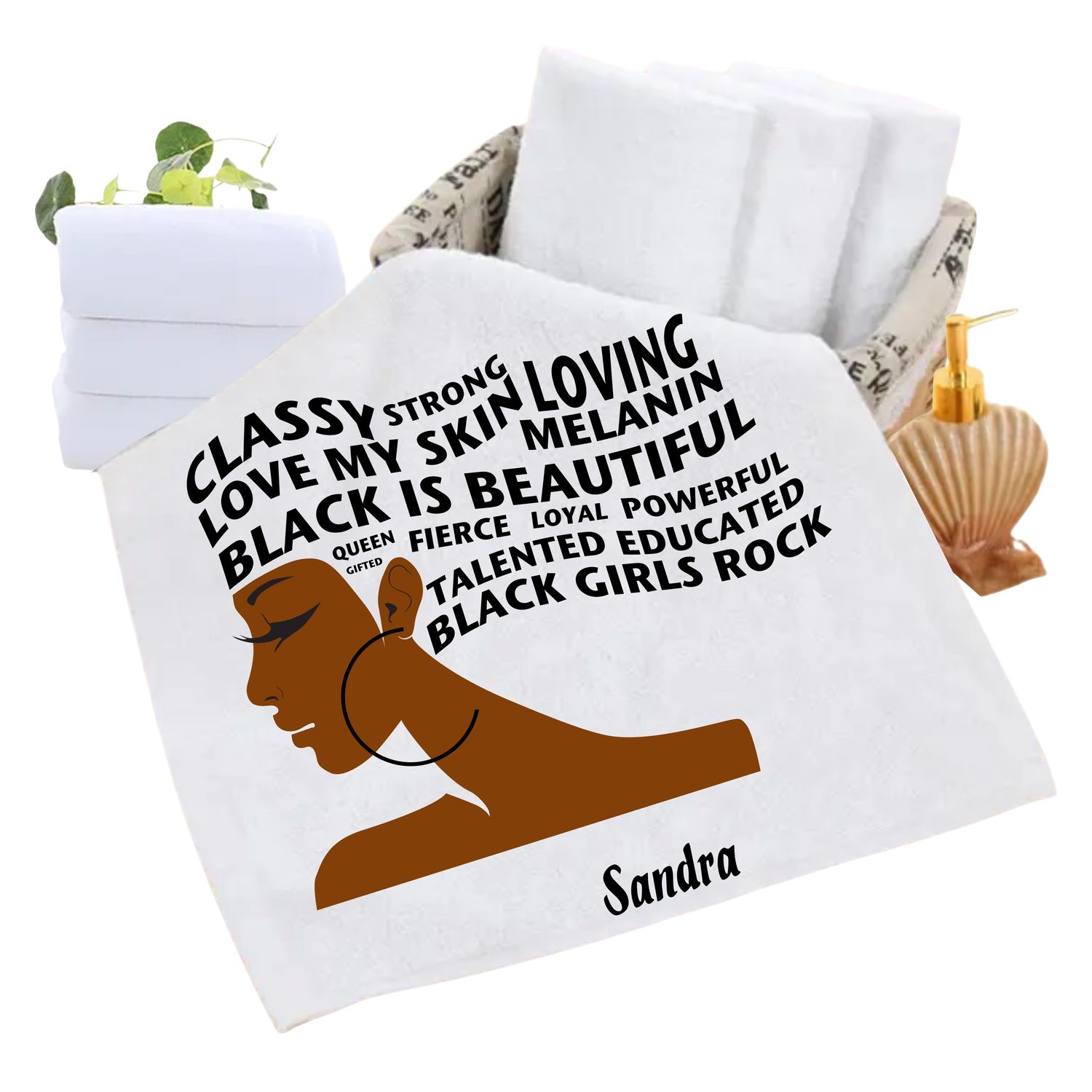 Personalized luxury towels with custom name and uplifting quotes