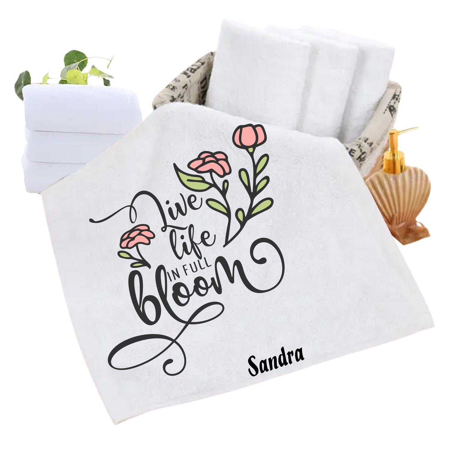 Personalized luxury towels with custom name and uplifting quotes