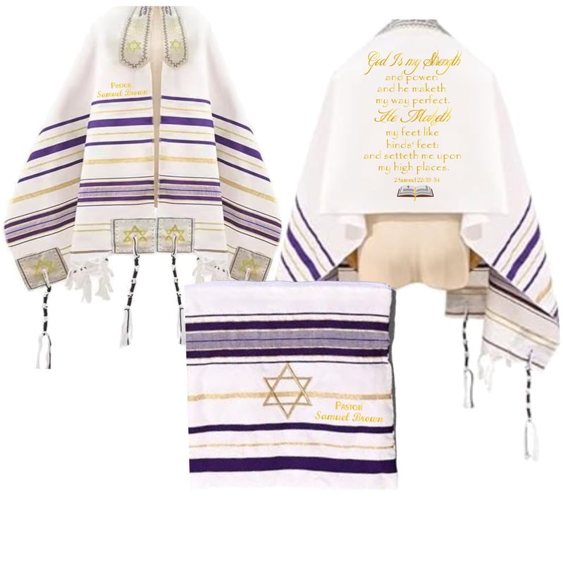 Personalized Prayer Shawl with Name & Scripture | Christian Messianic Tallit | Faith-Inspired Comfort Gift for Men & Women Personalized Christian prayer shawl with custom name, scripture verse, and matching pouch – crafted for worship and comfort