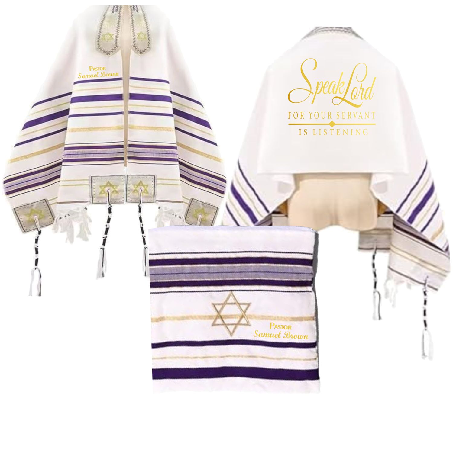 Personalized Christian prayer shawl with custom name, scripture verse, and matching pouch – crafted for worship and comfort