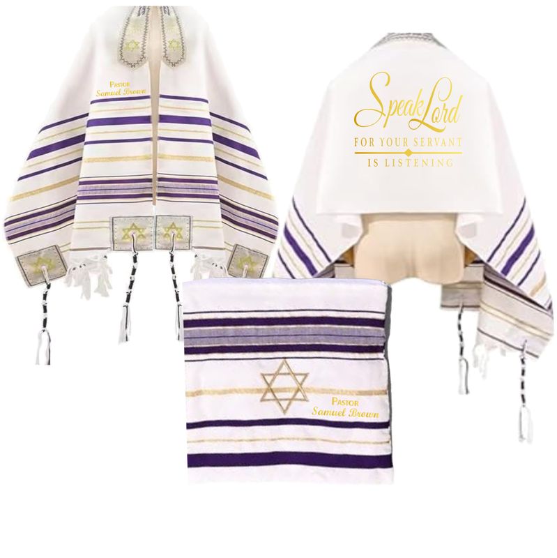 Personalized Prayer Shawl with Name & Scripture | Christian Messianic Tallit | Faith-Inspired Comfort Gift for Men & Women Personalized Christian prayer shawl with custom name, scripture verse, and matching pouch – crafted for worship and comfort