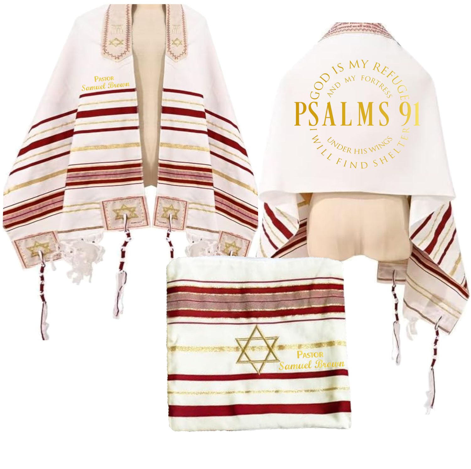 Personalized Christian prayer shawl with custom name, scripture verse, and matching pouch – crafted for worship and comfort