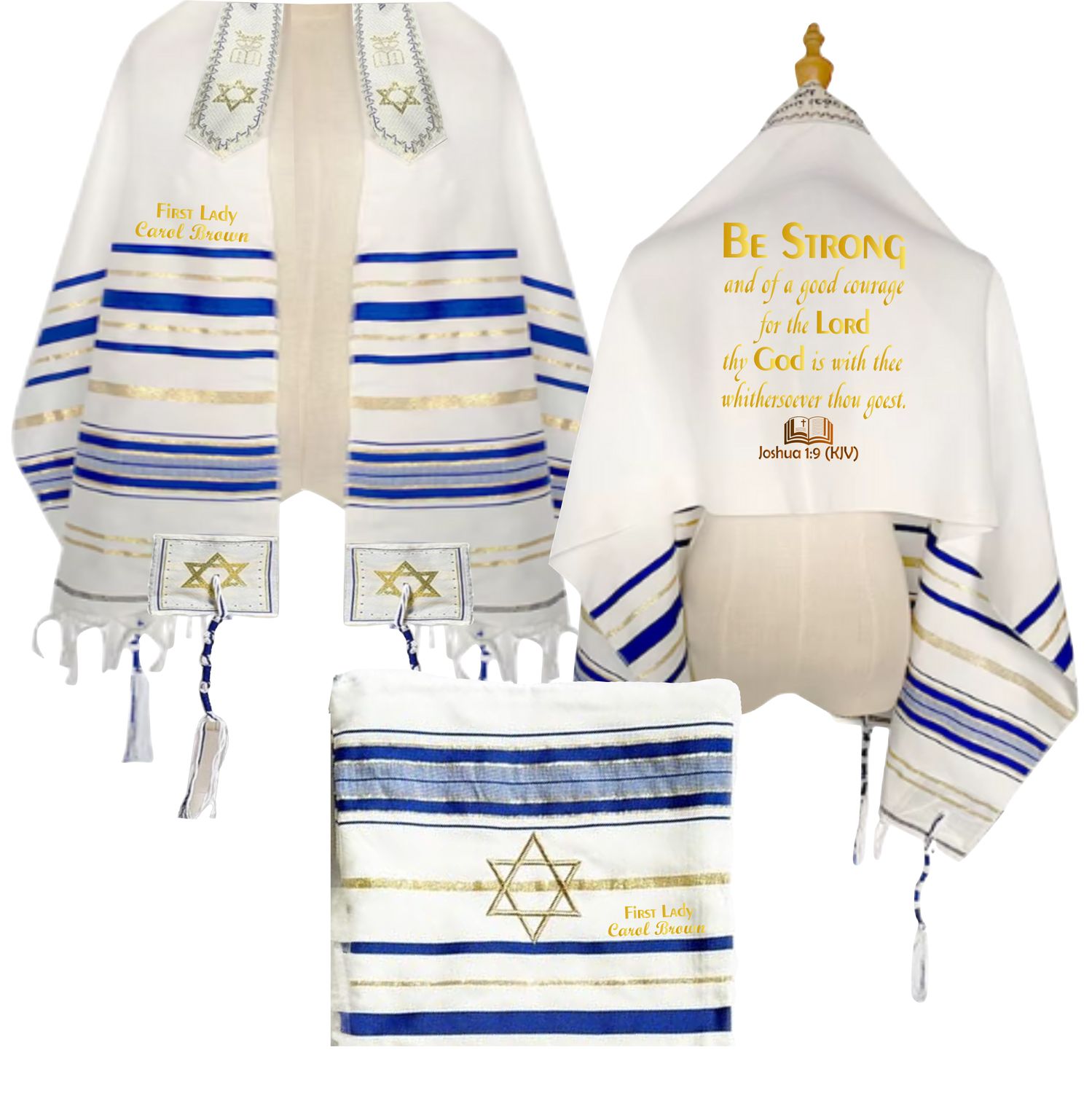 Personalized Christian prayer shawl with custom name, scripture verse, and matching pouch – crafted for worship and comfort
