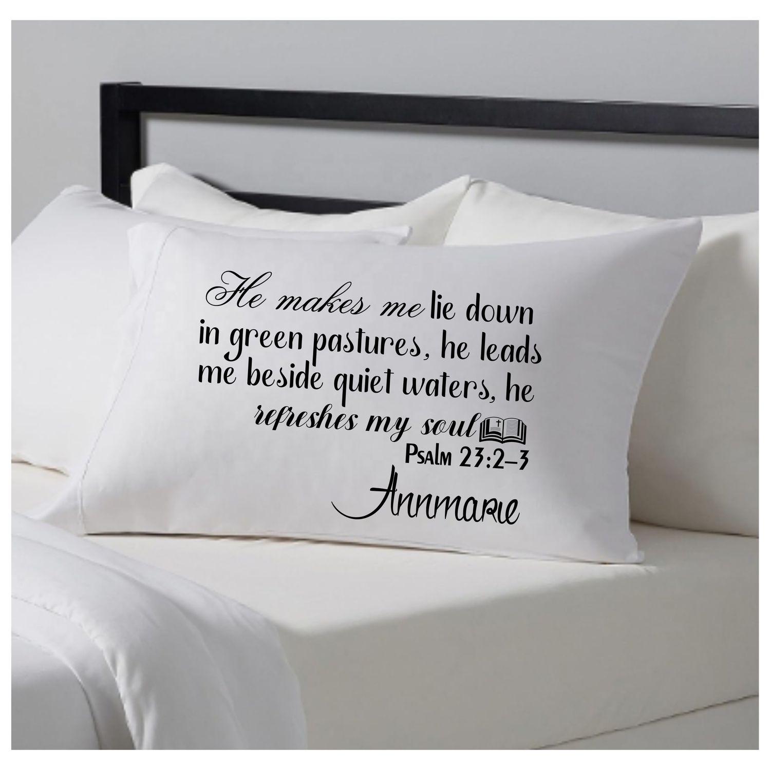 Elegant prayer pillowcase with custom name and spiritual blessings