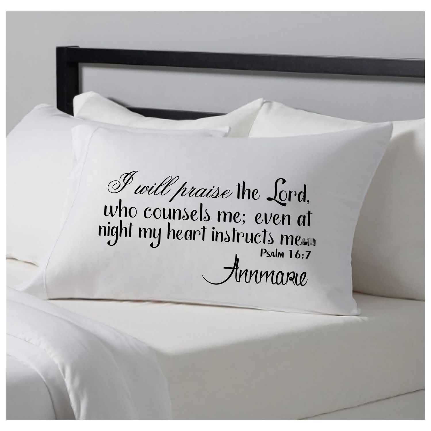 Faith-based pillowcase gift with name and scripture for restful sleep