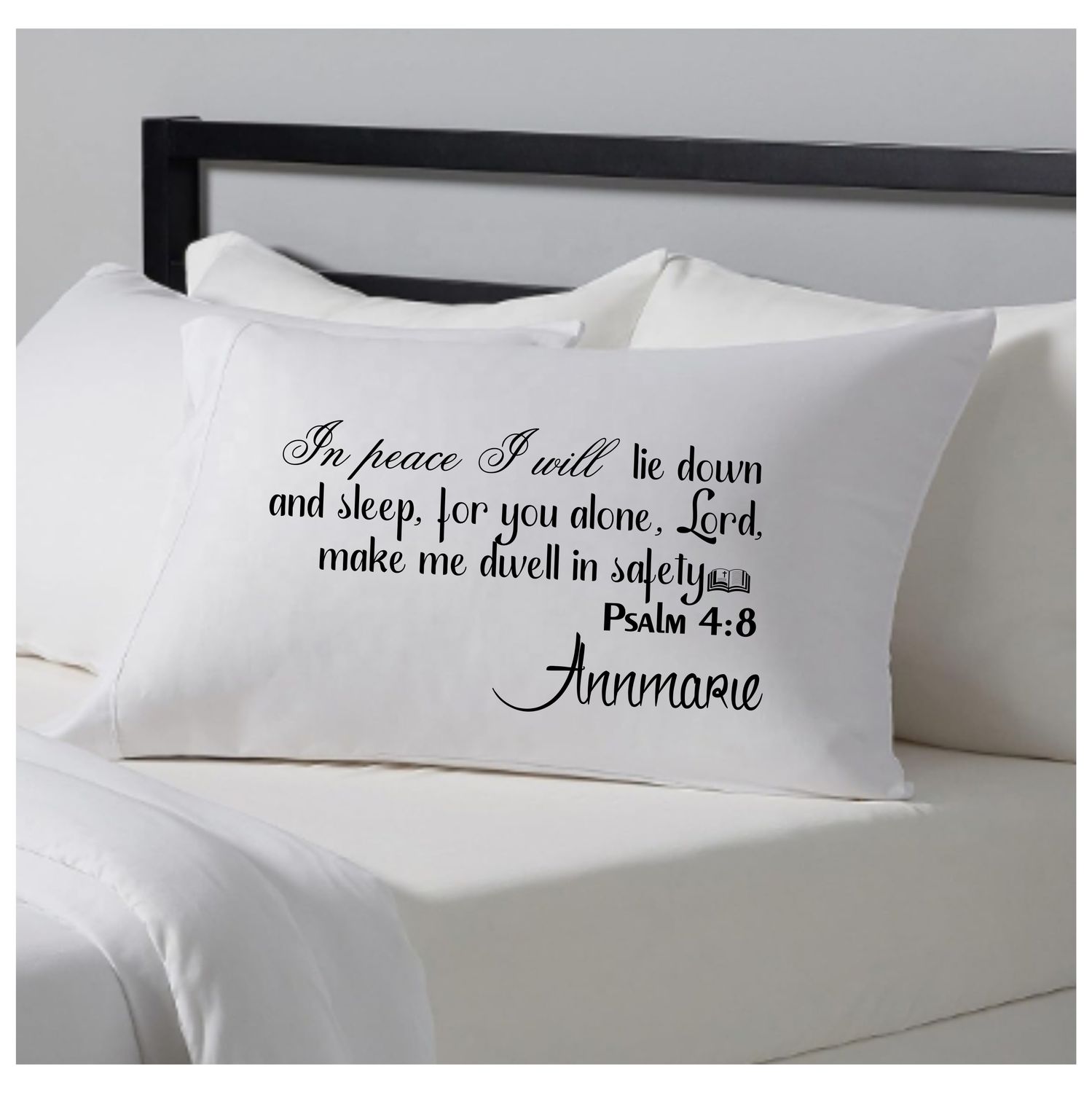 Faith-based pillowcase gift with name and scripture for restful sleep