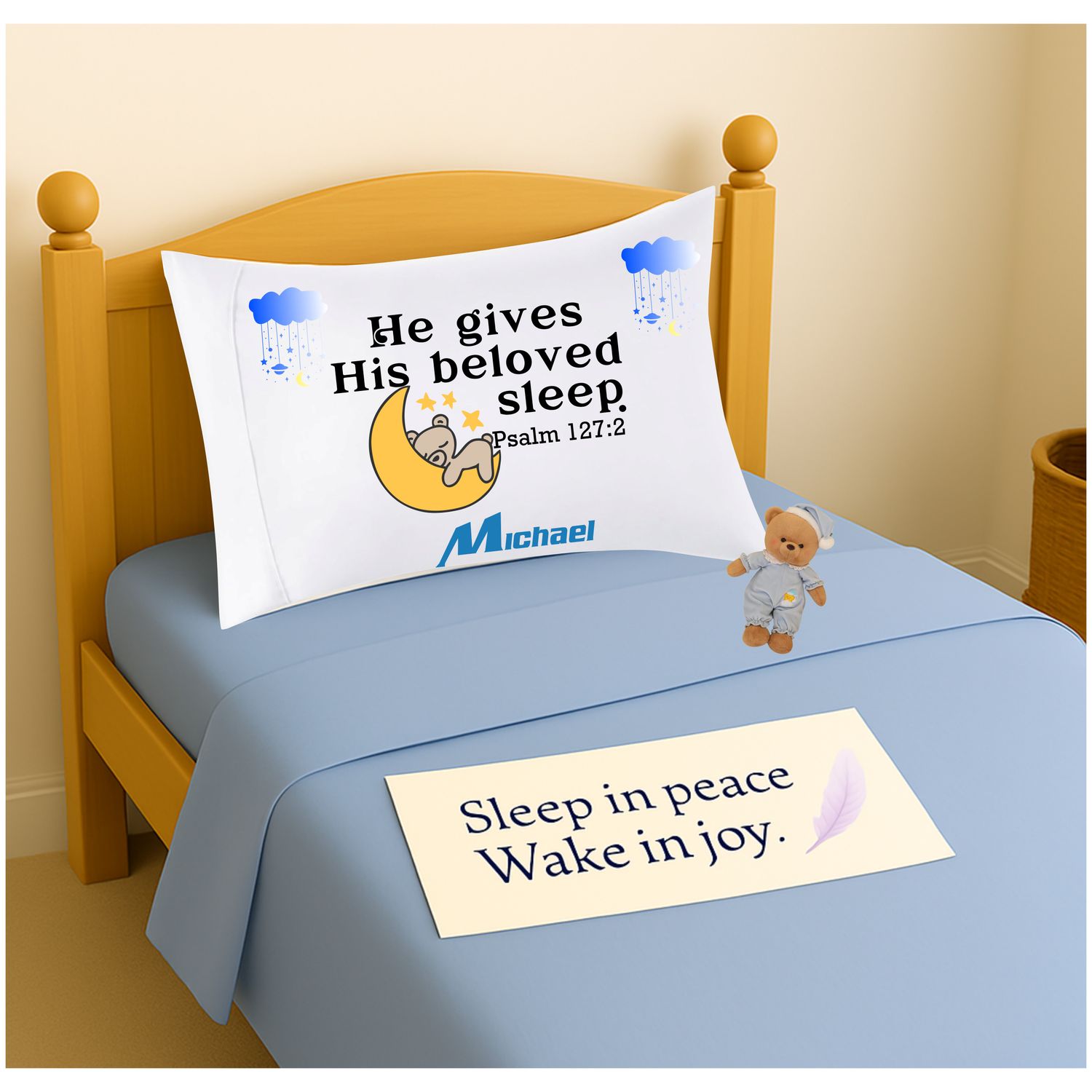 Custom faith-based pillowcase for children with bedtime prayer and monogram