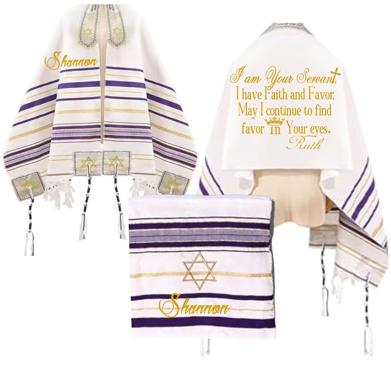 Personalized Christian prayer shawl with custom name, scripture verse, and matching pouch – crafted for worship and comfort