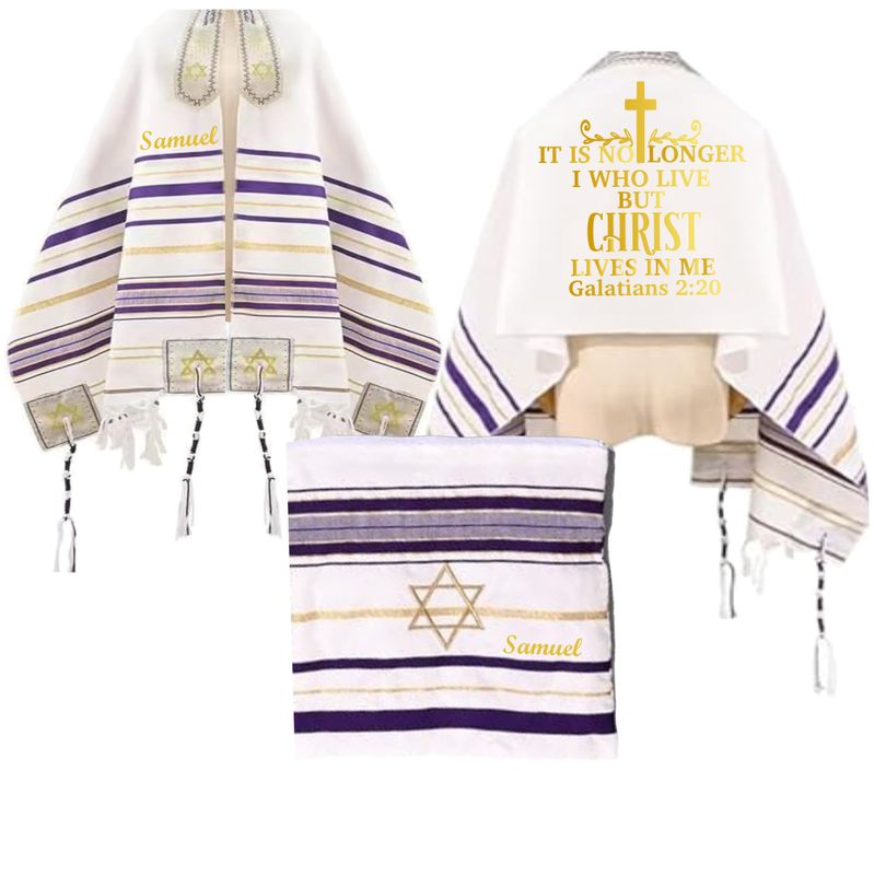 Personalized Prayer Shawl with Name & Scripture | Christian Messianic Tallit | Faith-Inspired Comfort Gift for Men & Women Personalized Christian prayer shawl with custom name, scripture verse, and matching pouch – crafted for worship and comfort