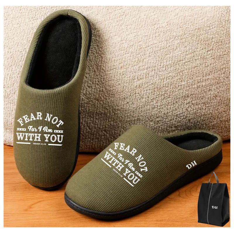 Faith-filled cozy slippers customized with your name and uplifting message
