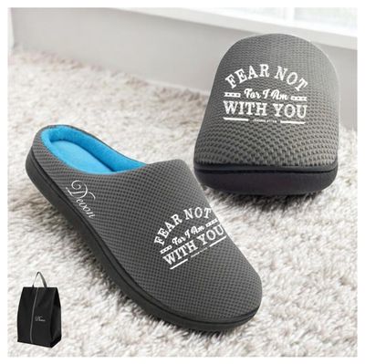 Faith-filled cozy slippers customized with your name and uplifting message