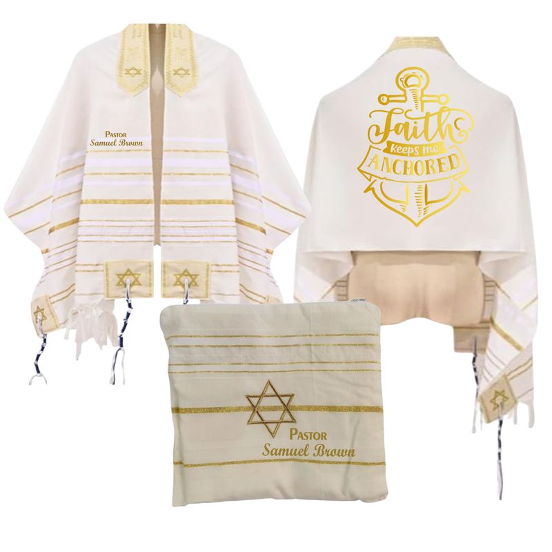 Personalized Prayer Shawl with Name & Scripture | Christian Messianic Tallit | Faith-Inspired Comfort Gift for Men & Women Personalized Christian prayer shawl with custom name, scripture verse, and matching pouch – crafted for worship and comfort