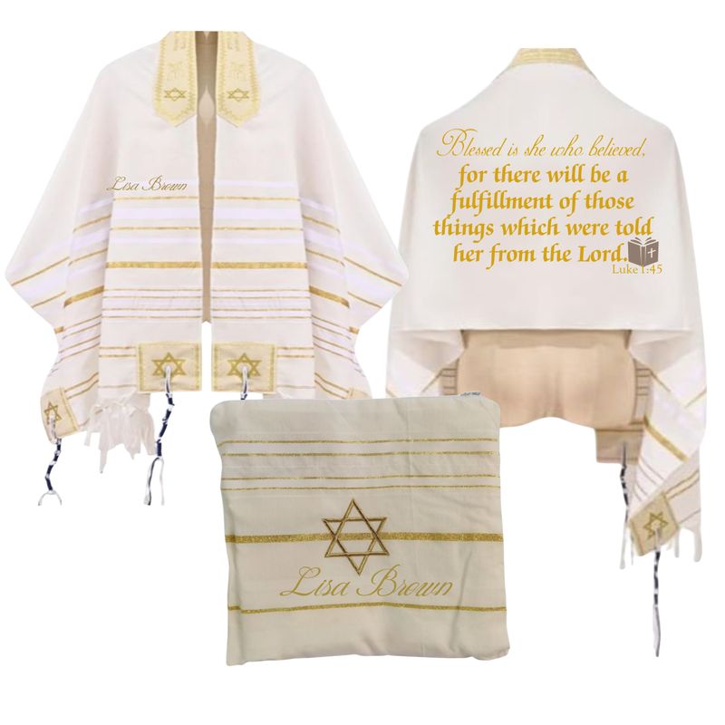 Personalized Prayer Shawl with Name & Scripture | Christian Messianic Tallit | Faith-Inspired Comfort Gift for Men & Women Personalized Christian prayer shawl with custom name, scripture verse, and matching pouch – crafted for worship and comfort