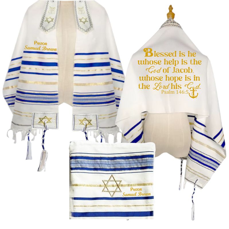 Personalized Prayer Shawl with Name & Scripture | Christian Messianic Tallit | Faith-Inspired Comfort Gift for Men & Women Personalized Christian prayer shawl with custom name, scripture verse, and matching pouch – crafted for worship and comfort