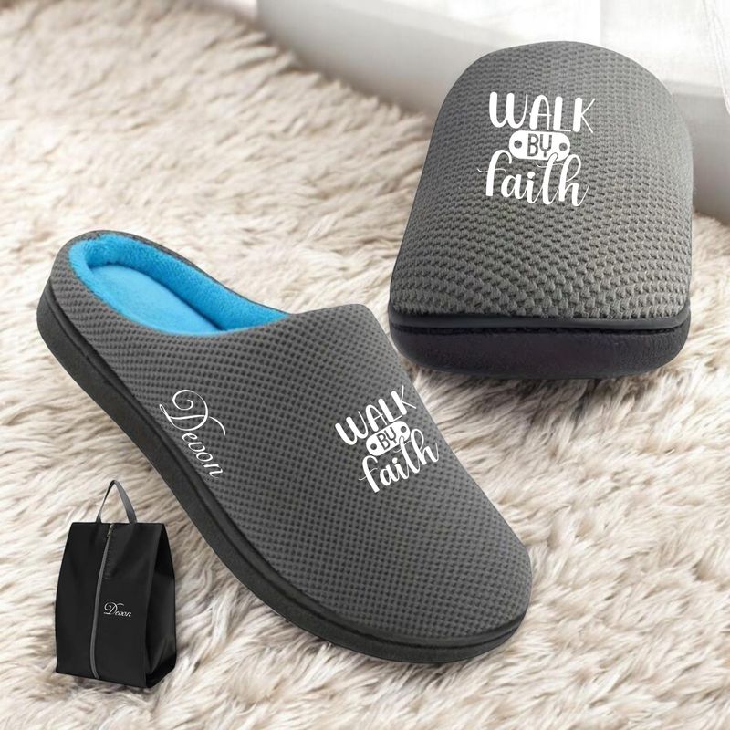 Faith-filled cozy slippers customized with your name and uplifting message
