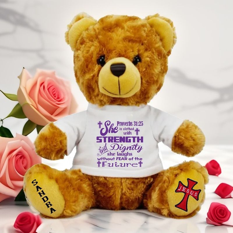 Personalized Scripture Teddy Bear with Name | Faithful Comfort Gift | Birthday Bear | Grad Bear | Customized Stuffed Animal