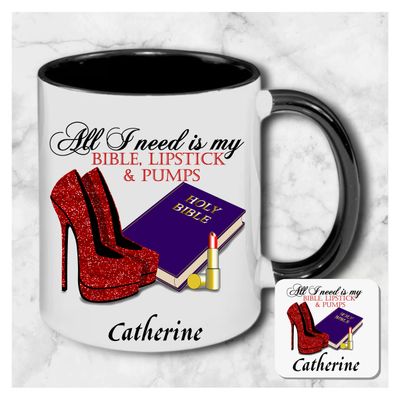 Personalized Faith-Inspired Mug & Coaster Sets | Ceramic Coffee Mug for Tea, Milk, Latte, & Hot Cocoa Personalized mug and coaster set featuring recipient’s name, Bible verse, and inspirational phrase in elegant design.