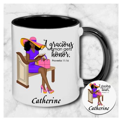 Personalized Faith-Inspired Mug & Coaster Sets | Ceramic Coffee Mug for Tea, Milk, Latte, & Hot Cocoa Personalized mug and coaster set featuring recipient’s name, Bible verse, and inspirational phrase in elegant design.