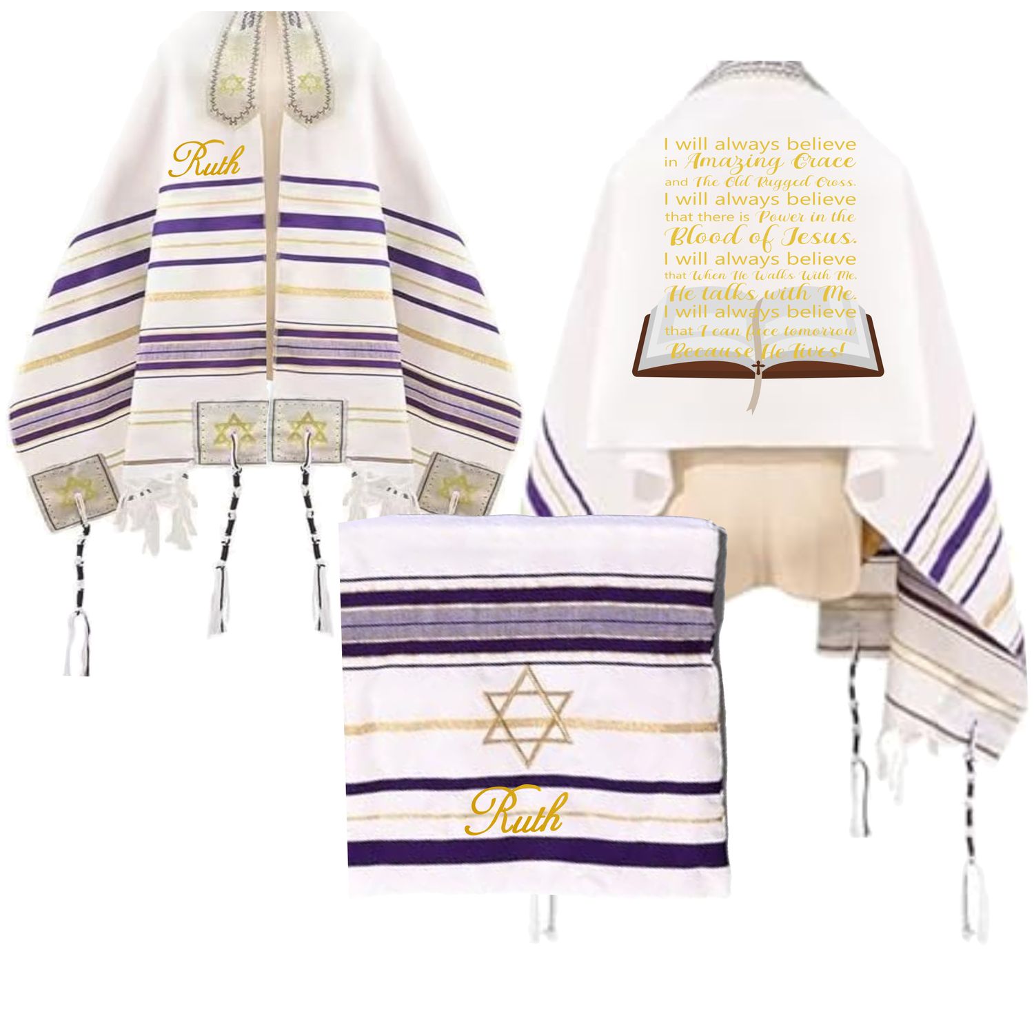 Personalized Christian prayer shawl with custom name, scripture verse, and matching pouch – crafted for worship and comfort