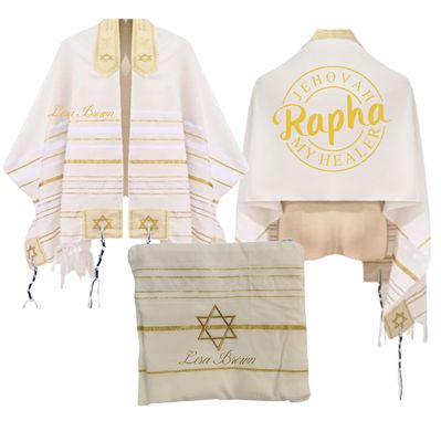 Personalized Prayer Shawl with Name & Scripture | Christian Messianic Tallit | Faith-Inspired Comfort Gift for Men & Women Personalized Christian prayer shawl with custom name, scripture verse, and matching pouch – crafted for worship and comfort