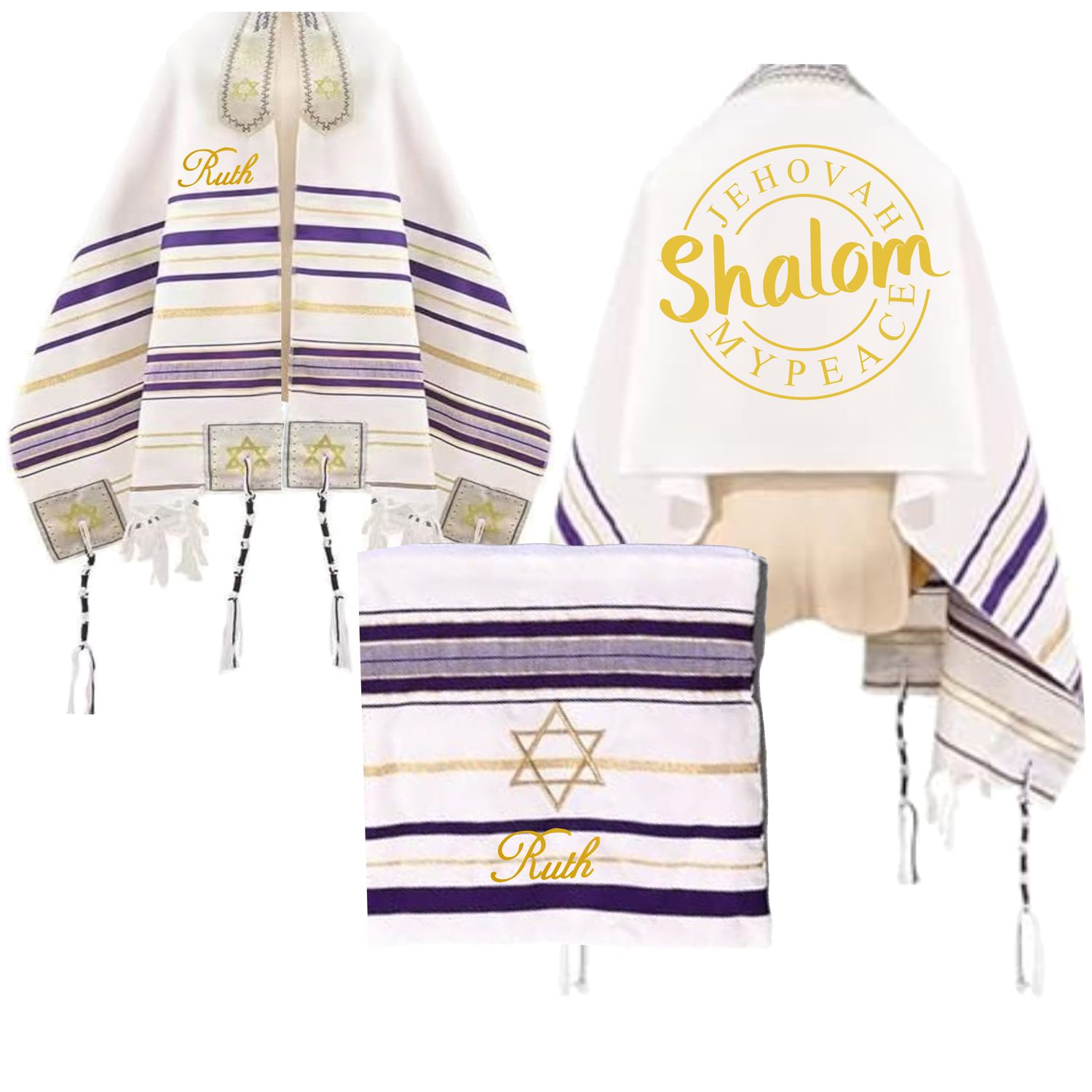 Personalized Christian prayer shawl with custom name, scripture verse, and matching pouch – crafted for worship and comfort