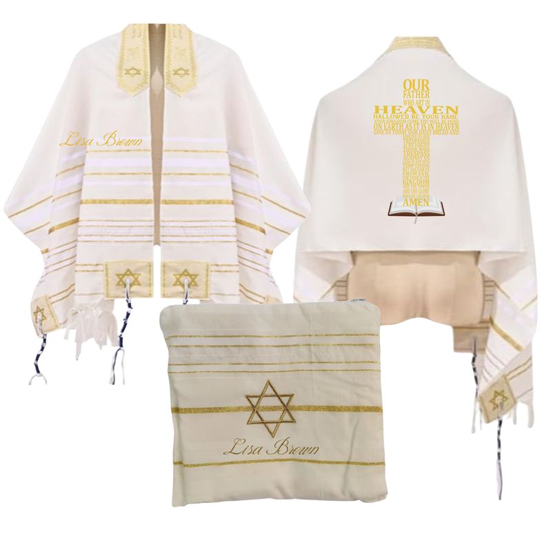 Personalized Prayer Shawl with Name & Scripture | Christian Messianic Tallit | Faith-Inspired Comfort Gift for Men & Women Personalized Christian prayer shawl with custom name, scripture verse, and matching pouch – crafted for worship and comfort