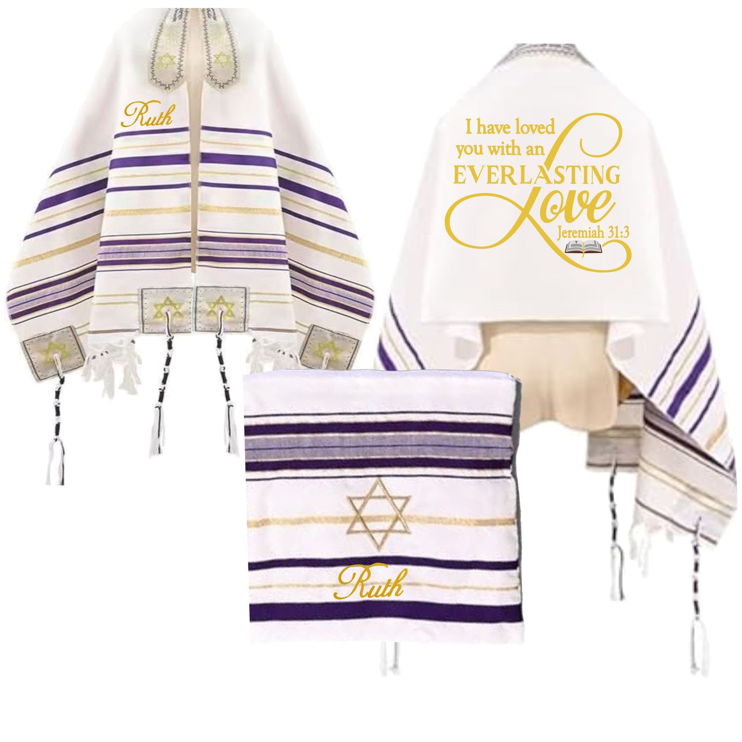 Personalized Christian prayer shawl with custom name, scripture verse, and matching pouch – crafted for worship and comfort