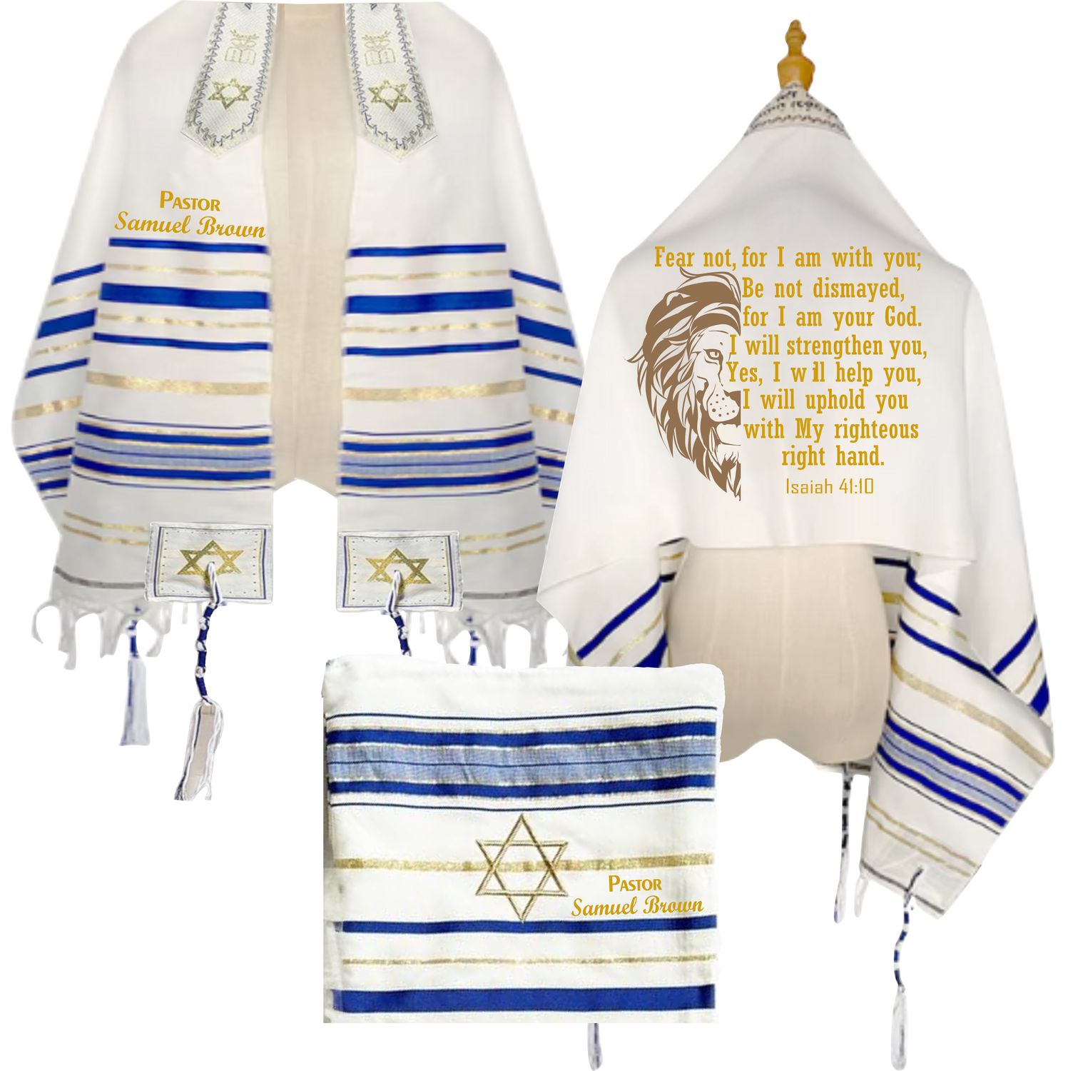 Personalized Christian prayer shawl with custom name, scripture verse, and matching pouch – crafted for worship and comfort