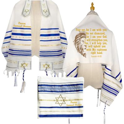 Personalized Christian prayer shawl with custom name, scripture verse, and matching pouch – crafted for worship and comfort