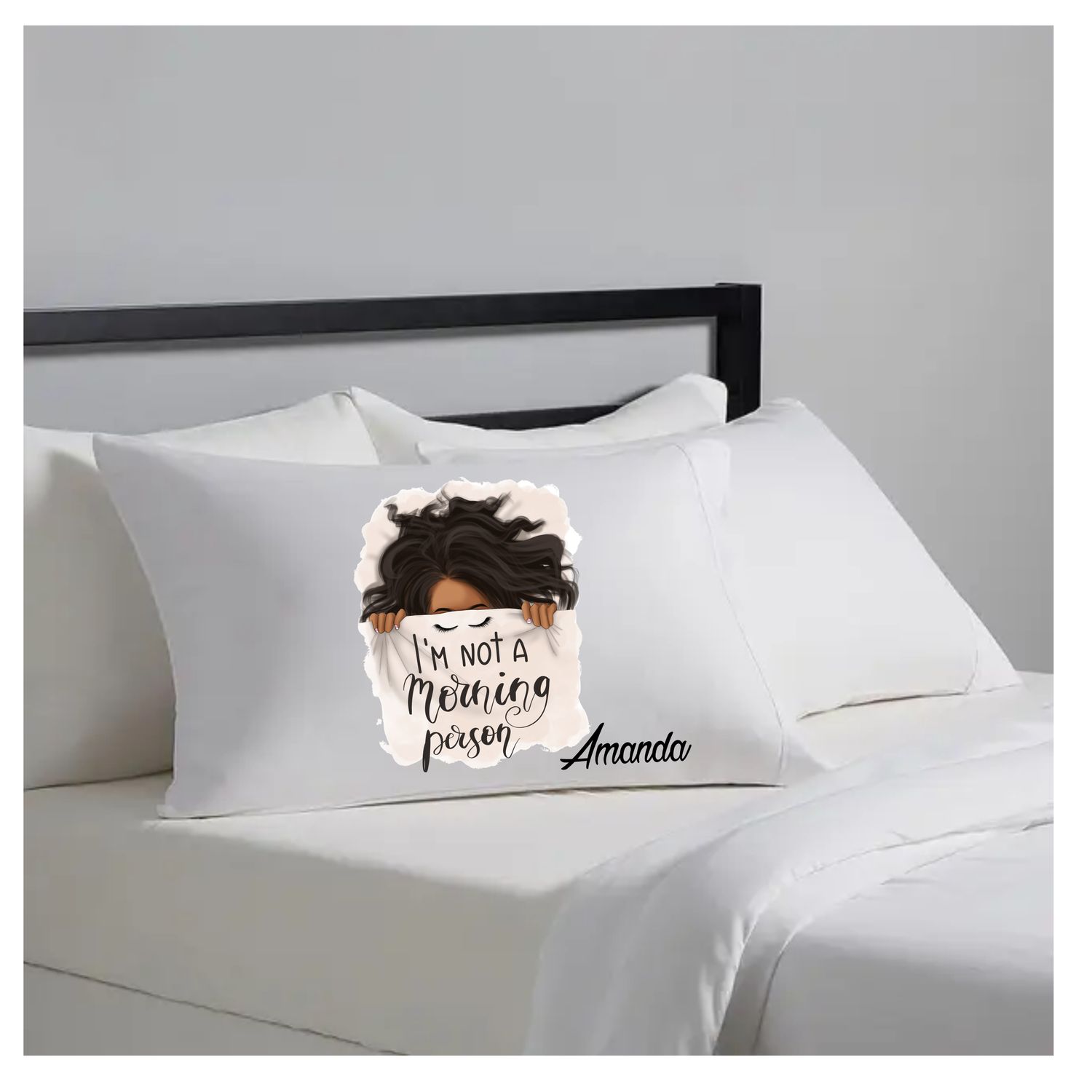 Personalized pillowcase with bright uplifting words and custom name.

