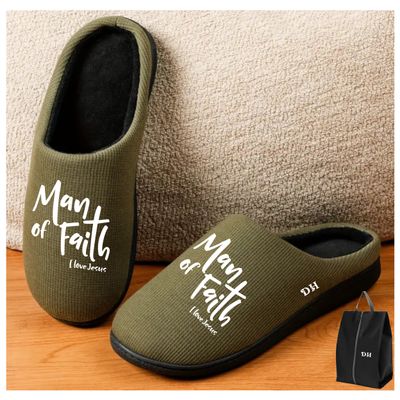 Faith-filled cozy slippers customized with your name and uplifting message