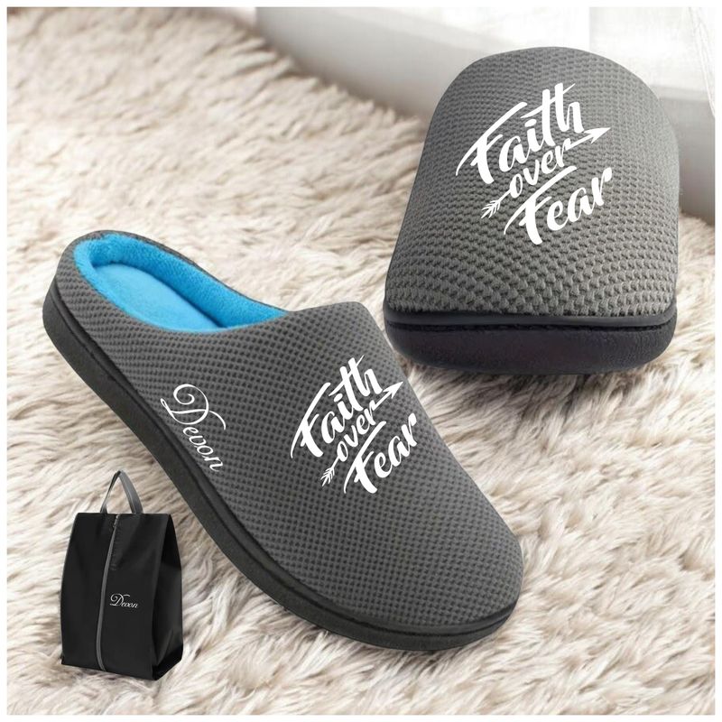 Faith-filled cozy slippers customized with your name and uplifting message