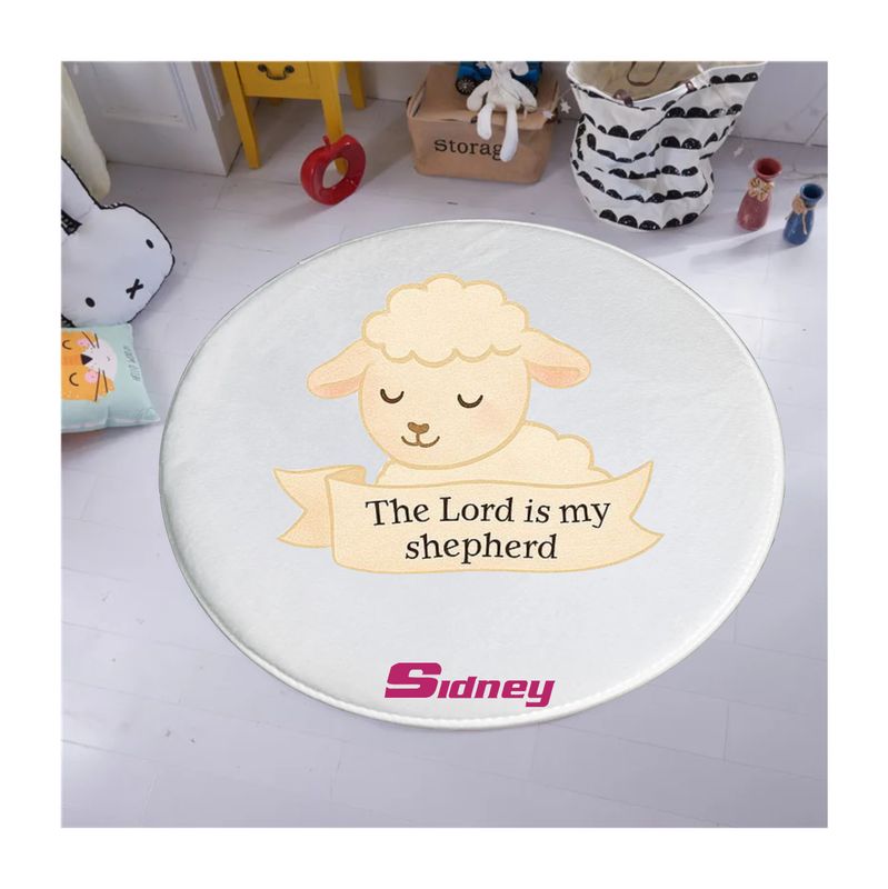 Plush children’s prayer mat with cheerful design, custom name, and inspirational verses—part of the Seeds of Faith collection