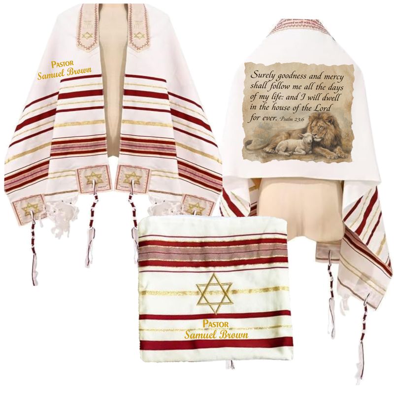 Personalized Christian prayer shawl with custom name, scripture verse, and matching pouch – crafted for worship and comfort