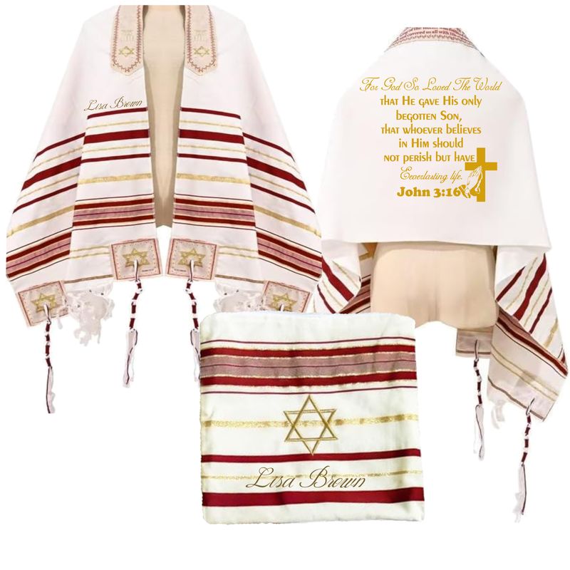 Personalized Prayer Shawl with Name & Scripture | Christian Messianic Tallit | Faith-Inspired Comfort Gift for Men & Women Personalized Christian prayer shawl with custom name, scripture verse, and matching pouch – crafted for worship and comfort