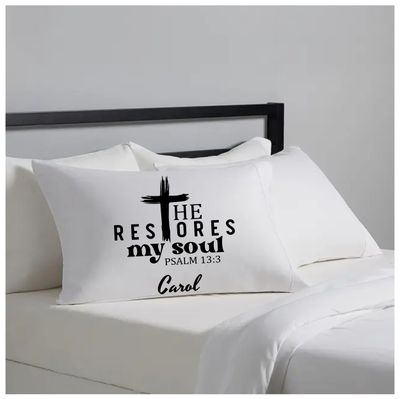 Christian comfort pillowcase with custom monogram and devotional quote
