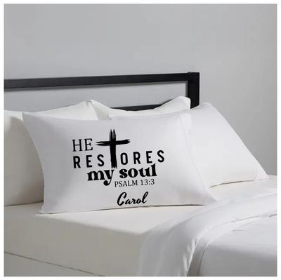 Christian comfort pillowcase with custom monogram and devotional quote
