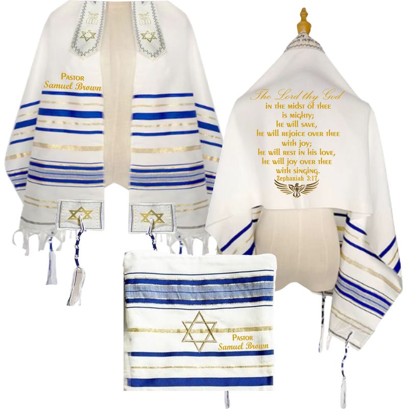 Personalized Prayer Shawl with Name & Scripture | Christian Messianic Tallit | Faith-Inspired Comfort Gift for Men & Women Personalized Christian prayer shawl with custom name, scripture verse, and matching pouch – crafted for worship and comfort